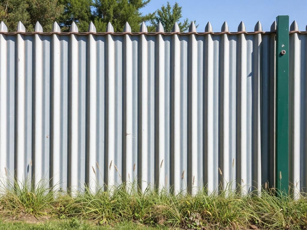 fence made of corrugated metal sheetsфото