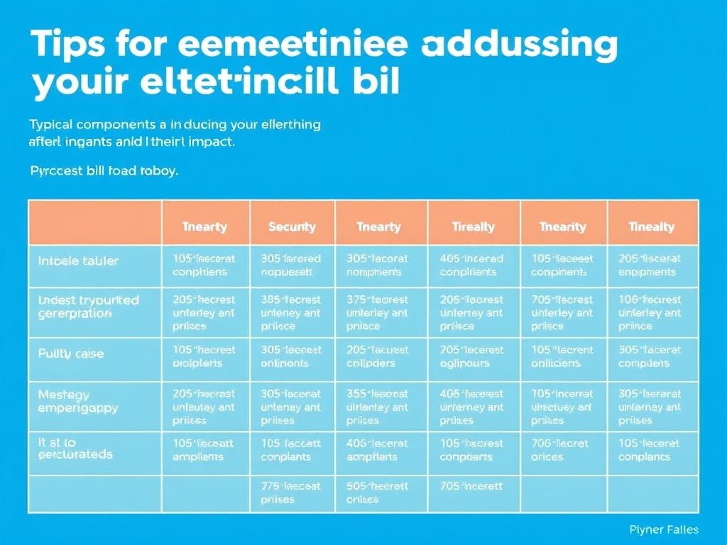     Astuces pour décrypter et réduire sa facture d'électricité.. Eine beschriftete Tabelle: Typische Bestandteile und ihr Einfluss